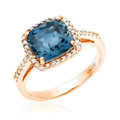 london blue topaz ring in rose gold