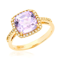 pink corundum ring in yellow gold