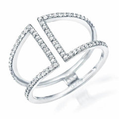 short cuff ring with diamonds in white gold