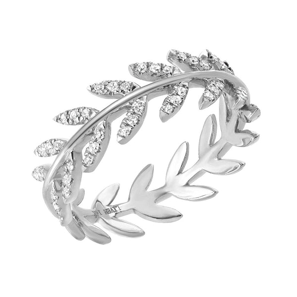 Diamond Wreath Ring Leaf Pattern Band Liven Fine Jewelry Liven