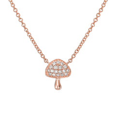 Mushroom necklace in solid 14k gold with natural diamonds