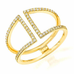 short cuff ring with diamonds in yellow gold