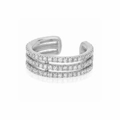 triple row ear cuff with diamonds in white gold