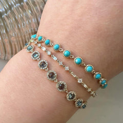 a selection of contemporary colored stone and natural diamond tennis bracelets