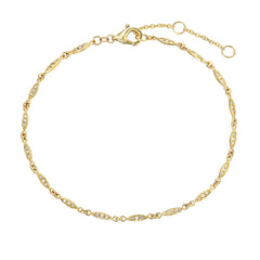 willow leaves chain bracelet in 14k gold with diamonds