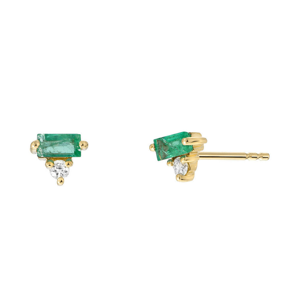 emerald and diamond post stud earrings