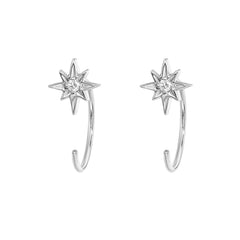 petite three quarter hoop starburst earrings in white gold