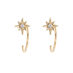 petite three quarter hoop starburst earrings in yellow gold