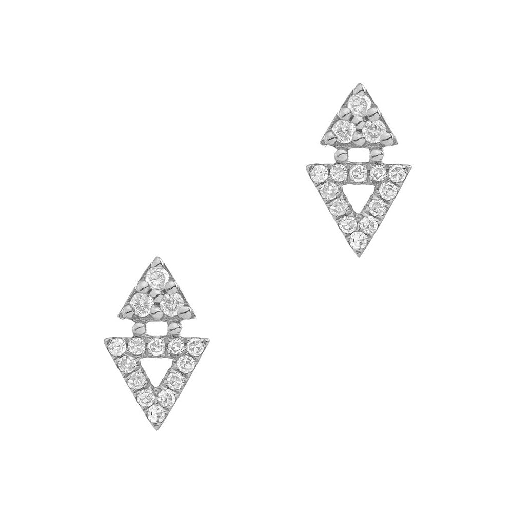 geometric douvle triangle studs in 14k gold and diamonds