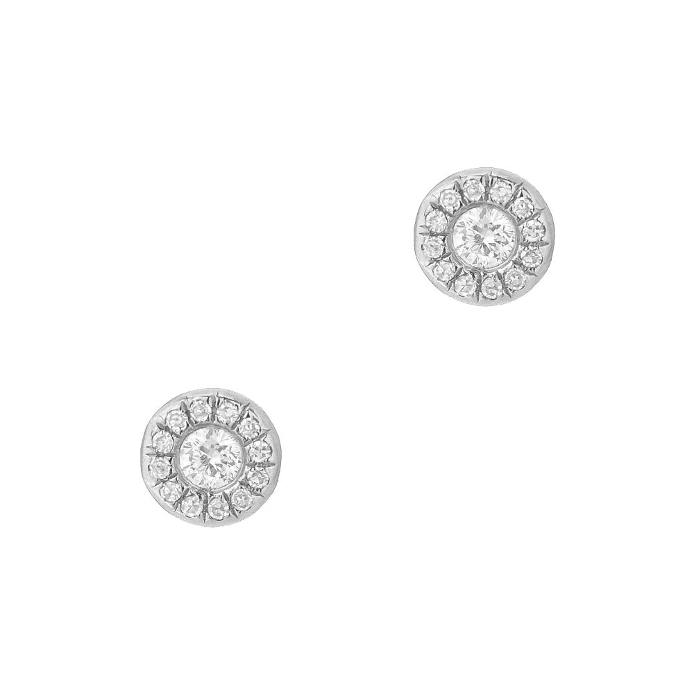 Petite Diamond Halo Post Earrings | Halo Diamond Earrings | Liven White Gold