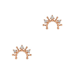 coronet semicircle studs in 14k solid gold with diamond and hand finished details