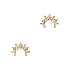 coronet semicircle studs in 14k solid gold with diamond and hand finished details