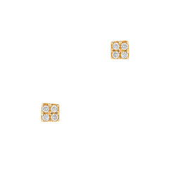 tiny square stud earrings in gold with diamonds