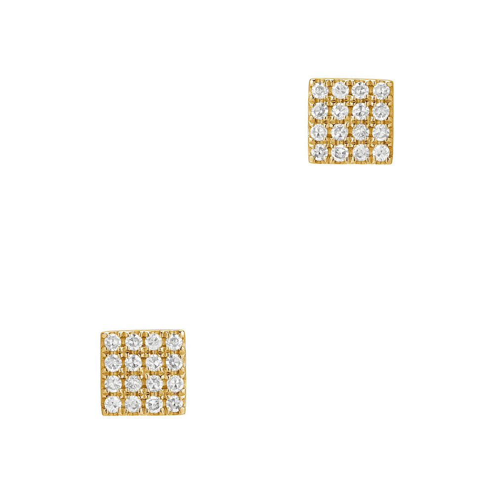 square studs in solid 14k gold and diamonds