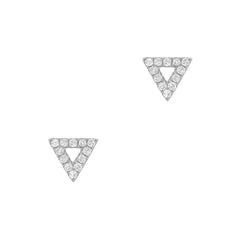 geometric open triangle studs in 14k gold and diamonds