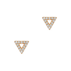 geometric open triangle studs in 14k gold and diamonds