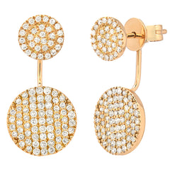 double circle jacket earrings in yellow gold and diamonds