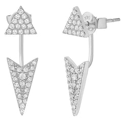 triangle and arrow head jacket style earrings in gold with diamonds