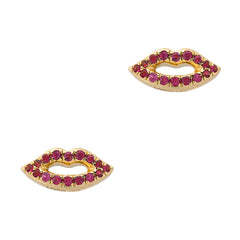 kissing lips earrings in 14k gold and rubies