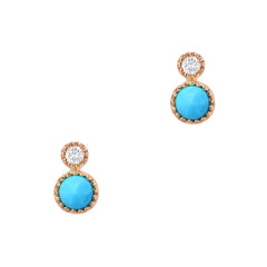 14k gold and diamond orbit stud mini earrings with turquoises