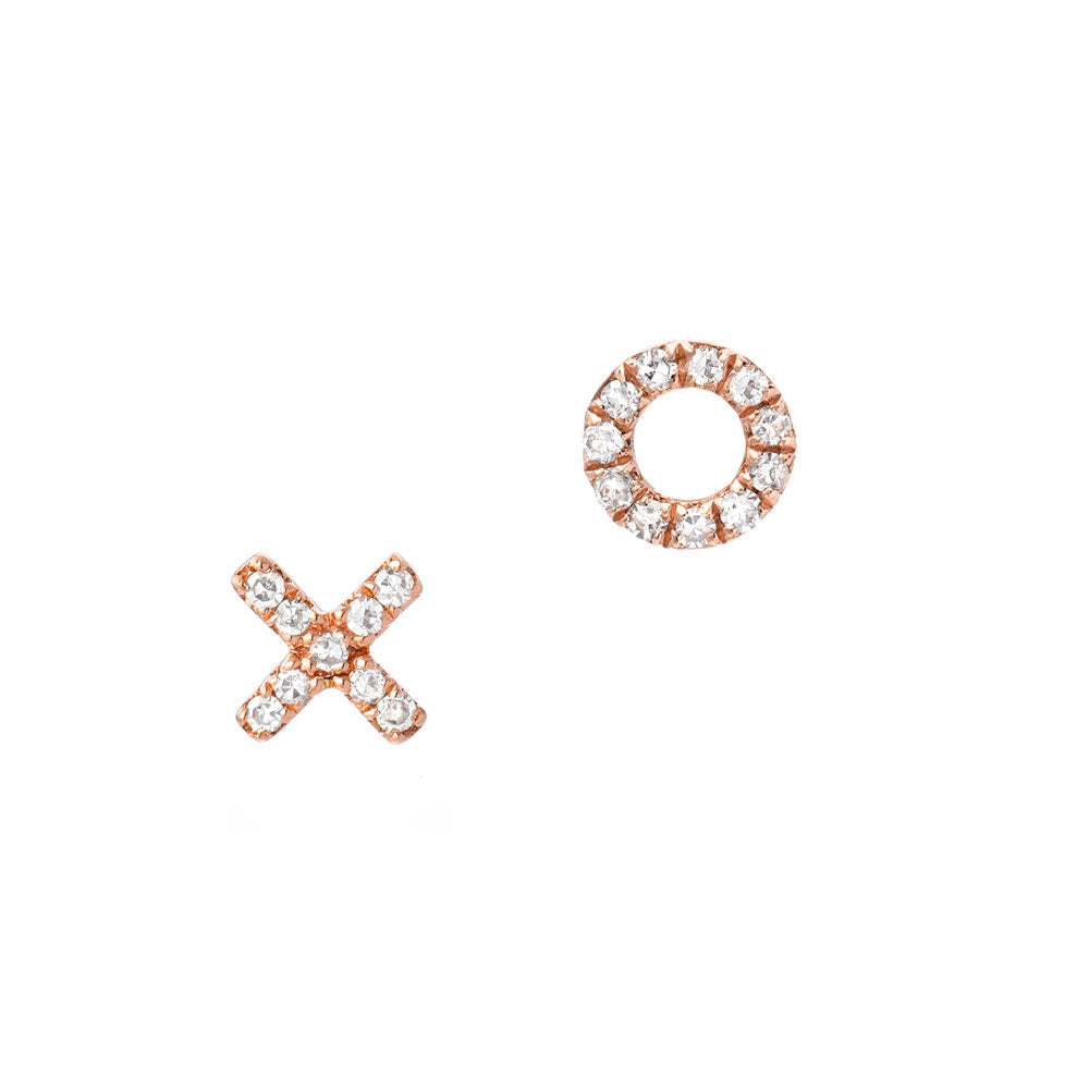 petite XO post earrings in rose gold with diamonds