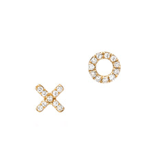 petite XO post earrings in yellow gold with diamonds