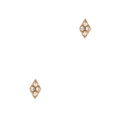 tiny kite shaped studs in 14k gold with diamonds