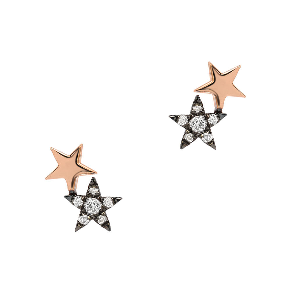 送料税込【AMY O】Tri Star Dainty Stud Earrings☆ピアス (2色) Diamond Crescent Moon Star Stud, Tiny Diamond Stud Earrings