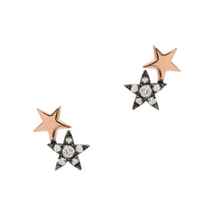 mini two tone double star post earrings in gold with diamonds