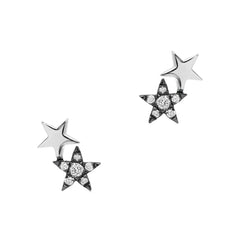 mini two tone double star post earrings in gold with diamonds