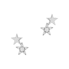 mini double star post earrings in gold with diamonds
