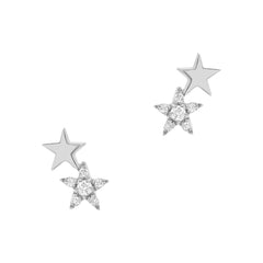 mini double star post earrings in gold with diamonds