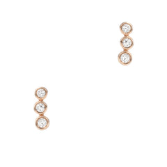 triple bezel line earrings with diamonds set in 14k gold