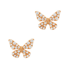 butterfly posts in rose gold with diamonds