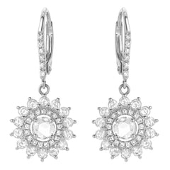 14k gold earrings featuring rose cut diamond centers with a double halo of brilliant and rose cut diamonds