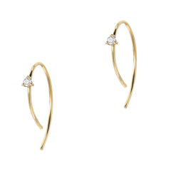 hand-pulled wire earrings with single prong set diamond