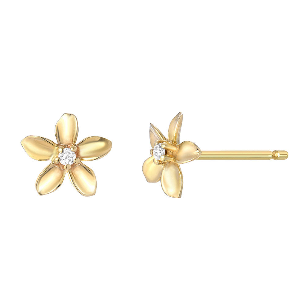 High Polish Plumeria Post Earrings with Diamond Centers | Flower Studs ...