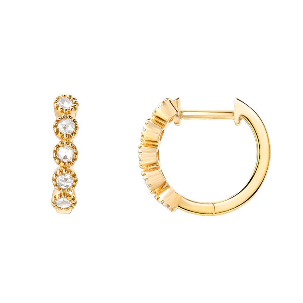 Bezel Set Rose Cut Diamond Huggie Earrings