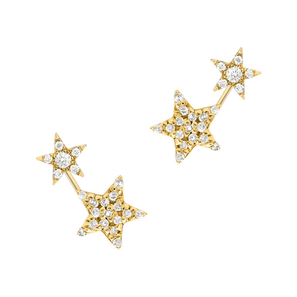 shooting star double earrings in 14k gold and diamonds