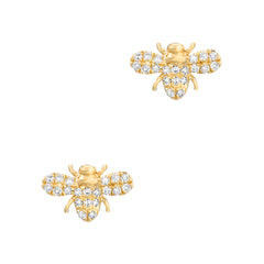 14k gold and diamond mini bees as stud earrings