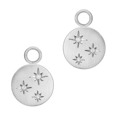 disc earring charms in a brushed finish in solid 14k gold with diamonds