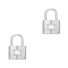 baguette diamond and gold petite padlock earring charms