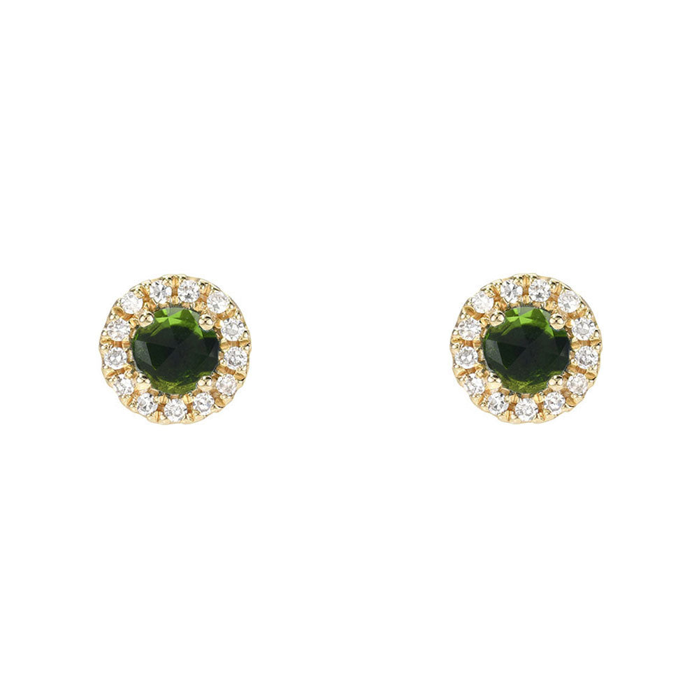 14k gold and diamond chrome diopside and diamond rosie stud earrings
