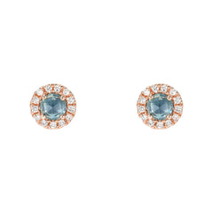 Mini london blue topaz and diamond rose cut earrings
