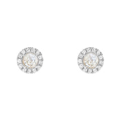 14k gold and diamond mini studs with 3mm rose cut mother of pearl centers