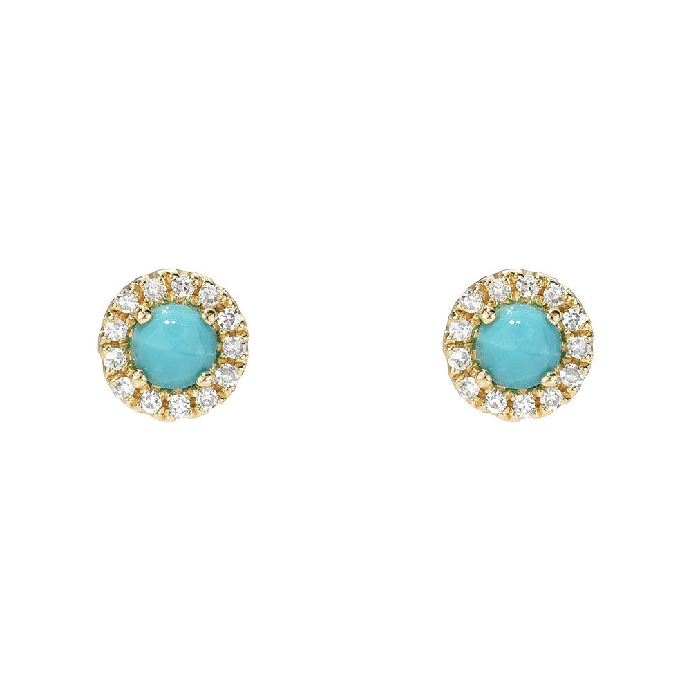 mini turquoise studs in solid 14k gold with natural diamonds