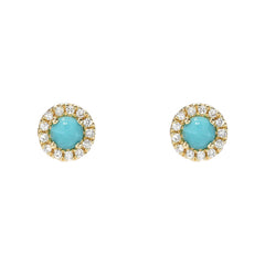 mini turquoise studs in solid 14k gold with natural diamonds