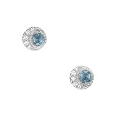 14k gold and diamond mini london blue topaz earrings