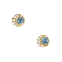 14k gold and diamond mini london blue topaz earrings