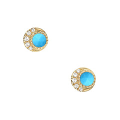 mini turquoise and diamond moon phase earrings